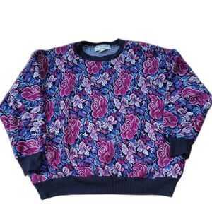Jeric Knitwear Vintage Floral Pullover Sweater One Size Fits All